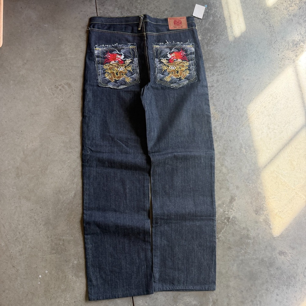 Red Monkey Company Jeans Size 36 NWT Embroidered Dragon 5 Button Close Ksohoh